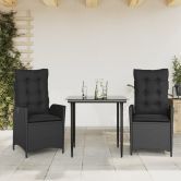 3 Piece Garden Dining Set with Cushions Black Poly Rattan