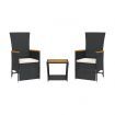 3 Piece Garden Dining Set with Cushions Black Poly Rattan