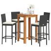 5 Piece Garden Bar Set Black Solid Wood Acacia and Poly Rattan