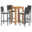 5 Piece Garden Bar Set Black Solid Wood Acacia and Poly Rattan