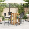 5 Piece Garden Bar Set Black Solid Wood Acacia and Poly Rattan