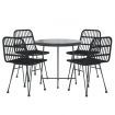 5 Piece Garden Dining Set Black Poly Rattan