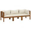 3-Seater Garden Sofa with Cream Cushion Solid Acacia Wood