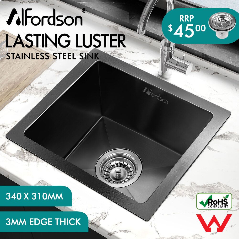 ALFORDSON Kitchen Sink Stainless Steel Drop in Flush Under Mount 340X310MM Black