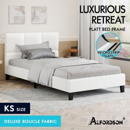ALFORDSON Bed Frame King Single Wooden Platform Mattress Base Boucle Fabric
