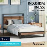 ALFORDSON Metal Bed Frame Single Size Industrial Platform Mattress Base Wood