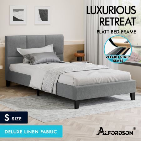 ALFORDSON Bed Frame Single Size Wooden Platform Mattress Base Fabric Grey