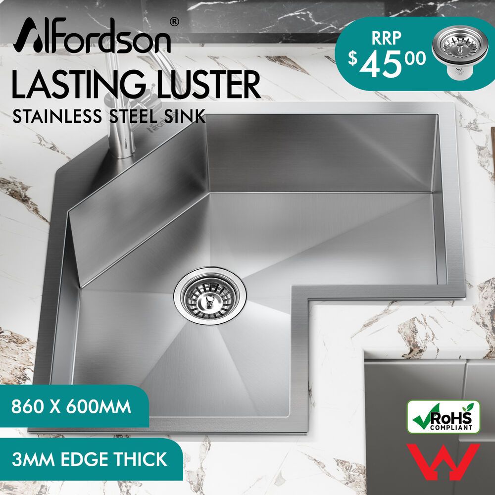ALFORDSON Kitchen Sink Stainless Steel Drop in Flush Mount Single Bowl 860X600MM
