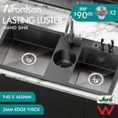 ALFORDSON Kitchen Sink Basin Stainless Steel Drop in Flush Mount 940X460MM Black