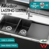 ALFORDSON Kitchen Sink Stainless Steel Drop in Flush Under Mount 100X45CM Black