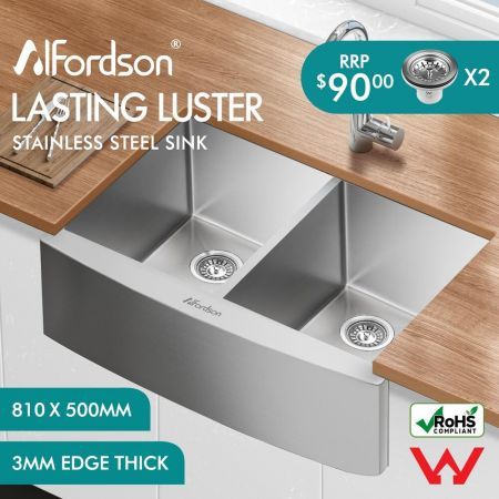 ALFORDSON Kitchen Sink Basin Stainless Steel Under Mount Double Bowl 810X500MM