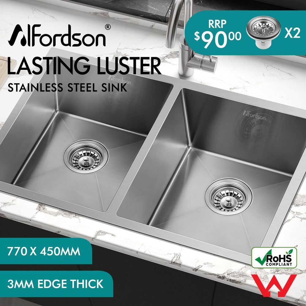 ALFORDSON Kitchen Sink Stainless Steel Drop in Flush Under Mount Basin 770X450MM