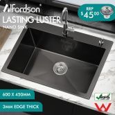 ALFORDSON Kitchen Sink Stainless Steel Drop in Flush Under Mount 600X450MM Black