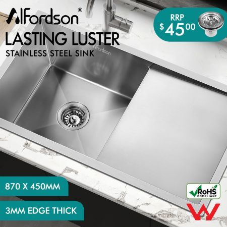 ALFORDSON Kitchen Sink Stainless Steel Drop in Flush Under Mount Basin 870X450MM