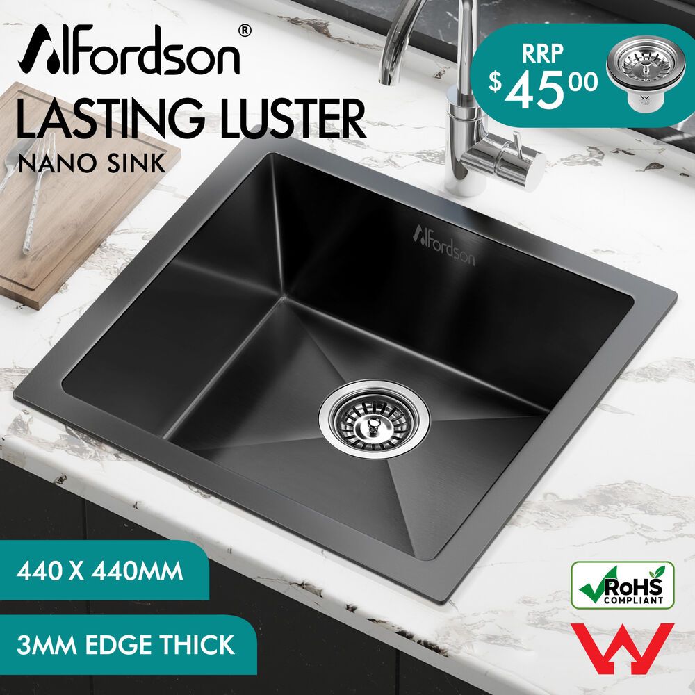 ALFORDSON Kitchen Sink Stainless Steel Drop in Flush Under Mount 440X440MM Black