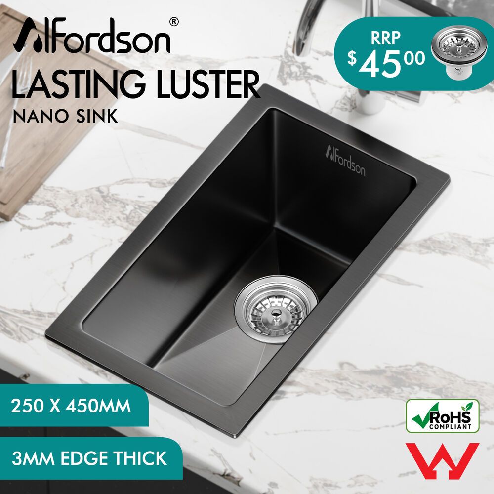 ALFORDSON Kitchen Sink Stainless Steel Drop in Flush Under Mount 250X450MM Black