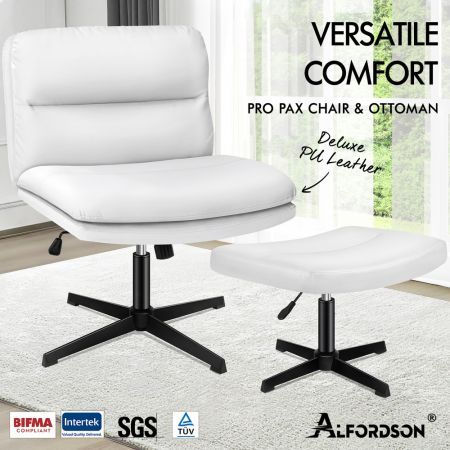 ALFORDSON Office Chair Computer Cross-legged Seat Work Ottoman PU Leather White