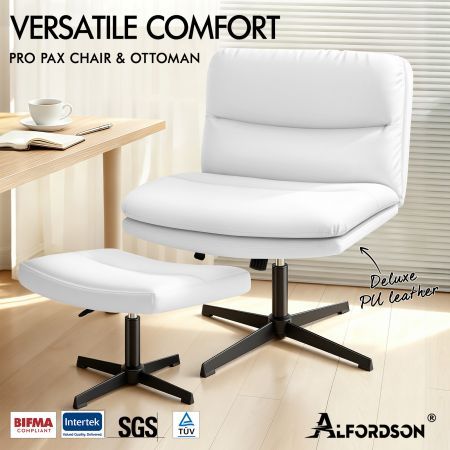 ALFORDSON Office Chair Computer Cross-legged Seat Work Ottoman PU Leather White