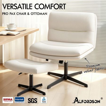 ALFORDSON Office Chair Computer Seat Cross-legged Work Ottoman Velvet Beige