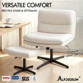 ALFORDSON Office Chair Computer Seat Cross-legged Work Ottoman Velvet Beige