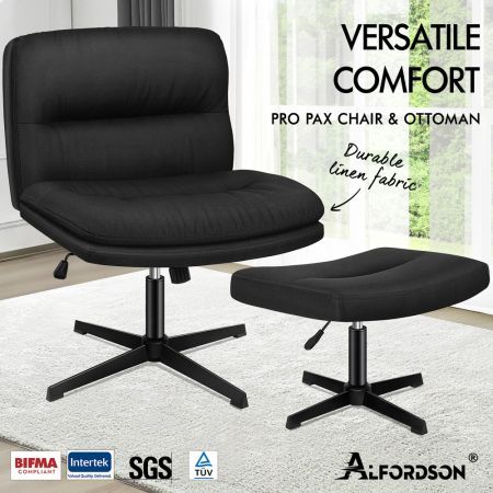 ALFORDSON Office Chair Computer Seat Cross-legged Work Ottoman Fabric Black