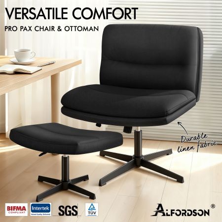 ALFORDSON Office Chair Computer Seat Cross-legged Work Ottoman Fabric Black