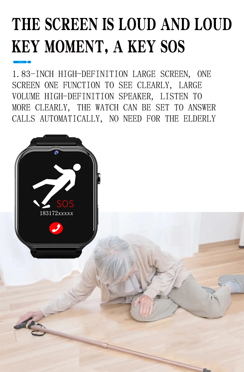Elderly Smart Watch For Senior Falling Detection 4G Sim Card SOS Phone Call GPS Positioning Medicine Remind Track