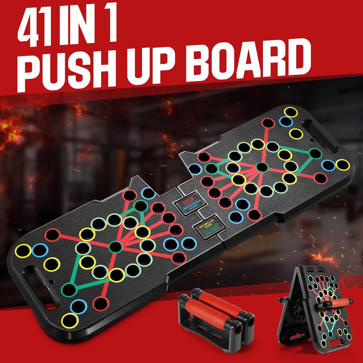 Foldable Push Up Board Home Gym Fitness Equipment Exerciser Floor Chest Exercise Mat Pad Strength Training Plate Machine with Counter Bar Handles