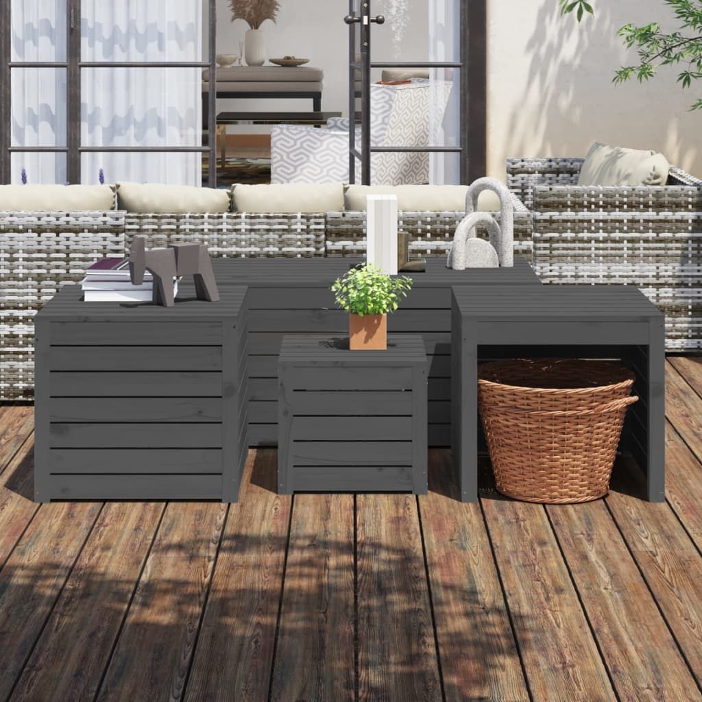 4 Piece Garden Box Set Grey Solid Wood Pine