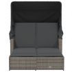 Double Sun Lounger with Canopy and Cushions Grey Poly Rattan