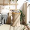 Garden Side Table Drum Shape Beige Poly Rattan and Solid Wood