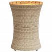 Garden Side Table Drum Shape Beige Poly Rattan and Solid Wood