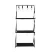 Foldable Camping Storage Shelves 3 Layer with Hooks Black