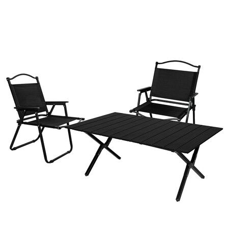 Folding Camping Table Chair Set Black