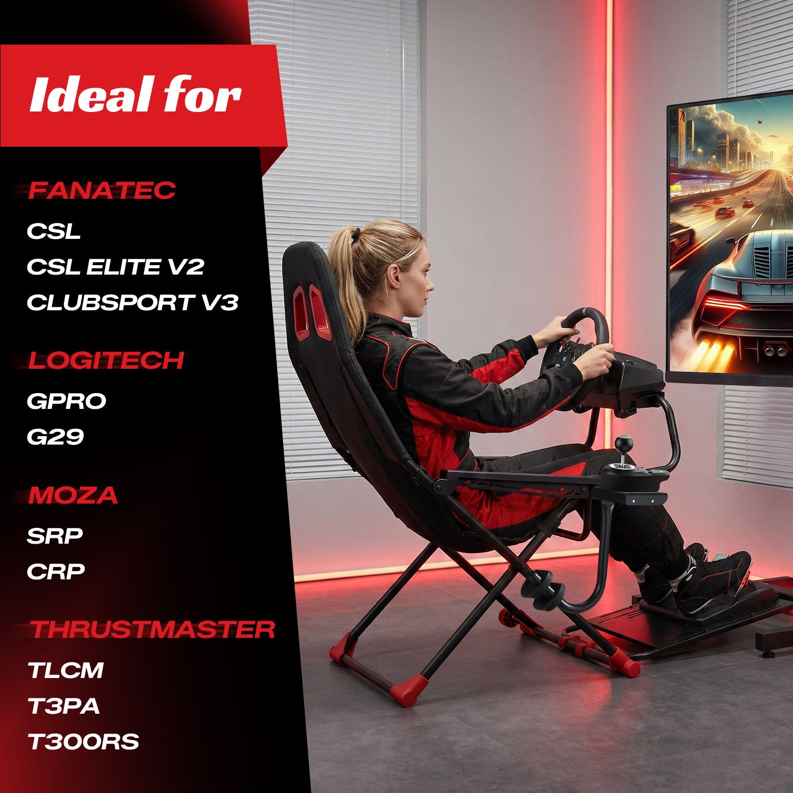 Racing Simulator Wheel Stand Sim Steering Gaming Adjustable Foldable Seat Cockpit Game Accessories Logitech G25 G902 Fanatec Thrustmaster MOZA