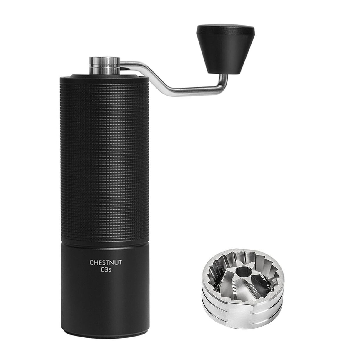 Chestnut C3S Manual Coffee Grinder,Stainless Steel S2C Conical Burr Coffee Grinder,Hand Coffee Grinder with Foldable Handle,Adjustable Grind Setting for Travel/Camping/Home,Black