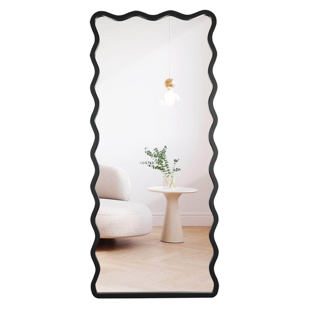 Full Length Floor Mirror 170cm x 70cm Black Wavy Steel Framed Retangular