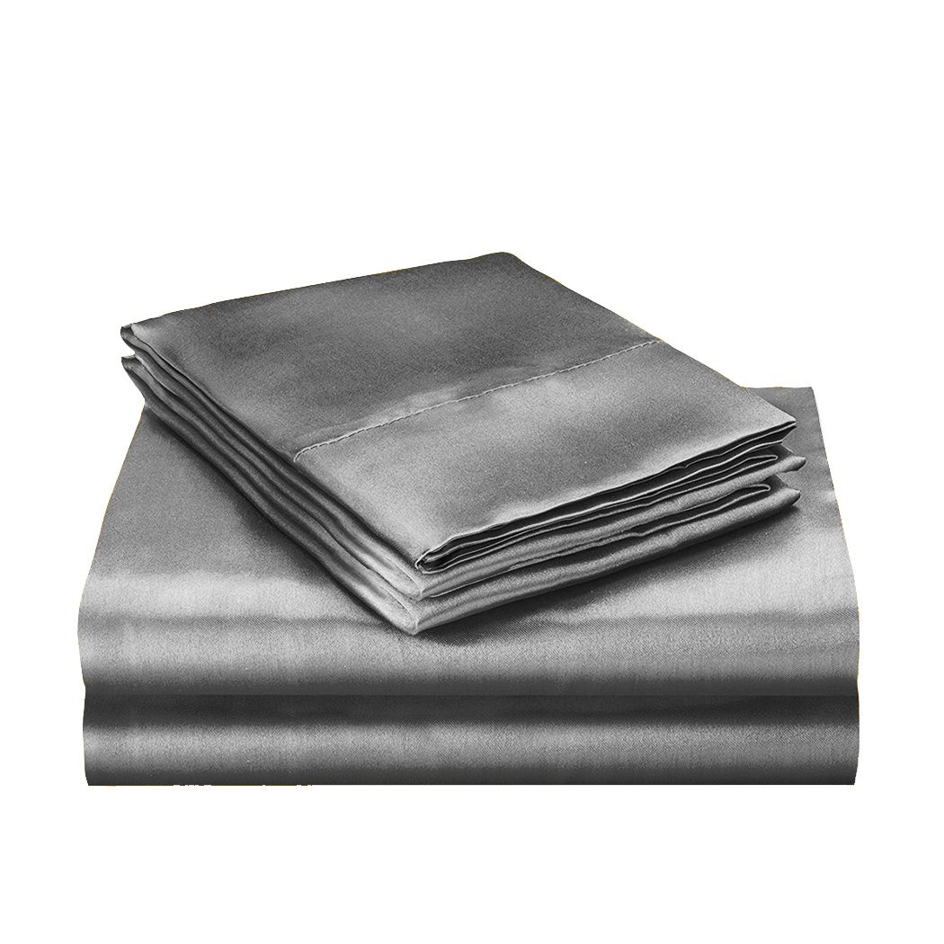 Silky Satin Quilt Cover Set Bedspread Dark Grey Queen