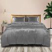 Silky Satin Quilt Cover Set Bedspread Dark Grey Queen