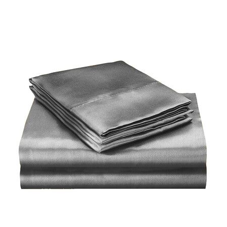 Silky Satin Quilt Cover Set Bedspread Dark Grey King Single