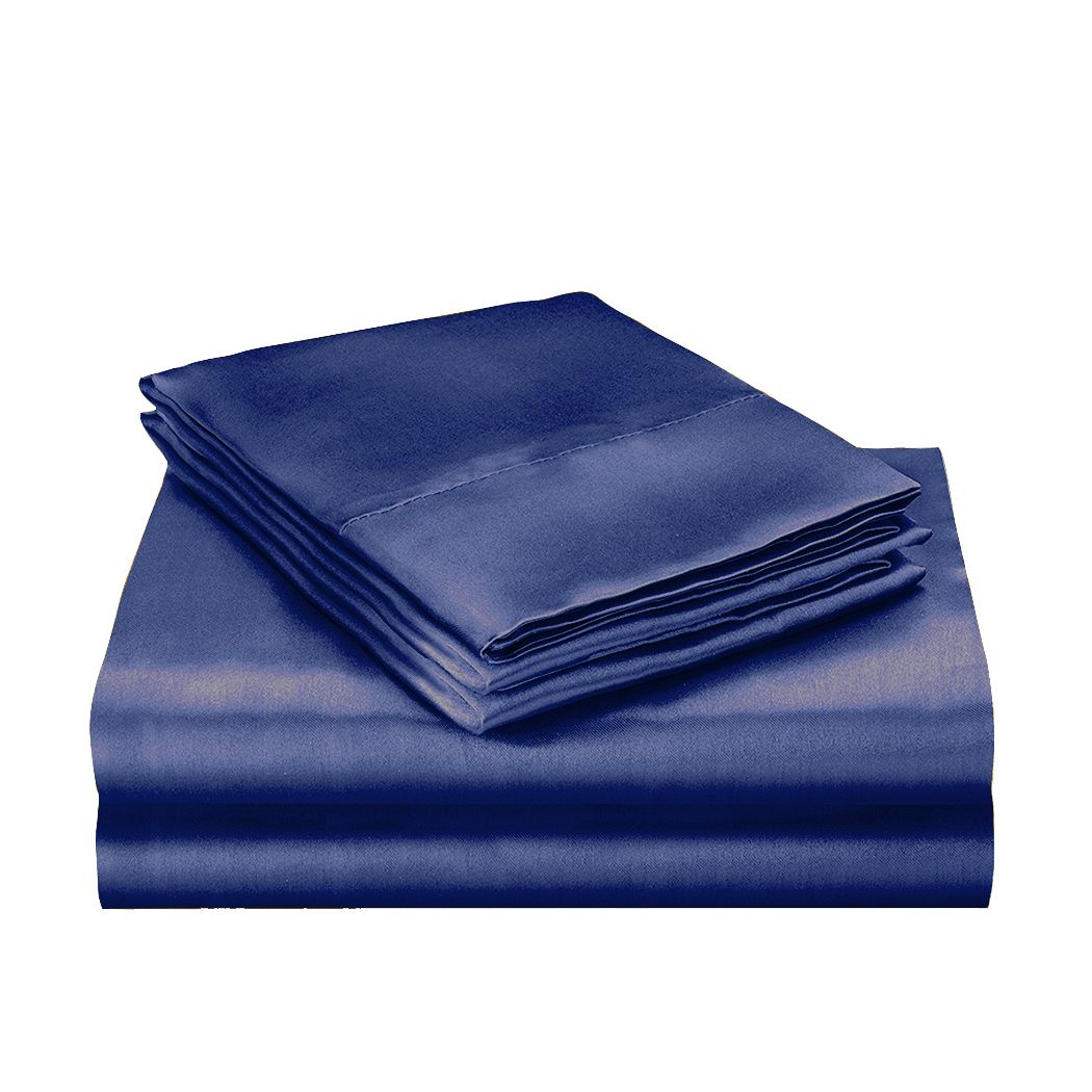 Silky Satin Quilt Cover Set Bedspread Blue Double