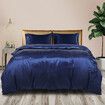 Silky Satin Quilt Cover Set Bedspread Blue Double