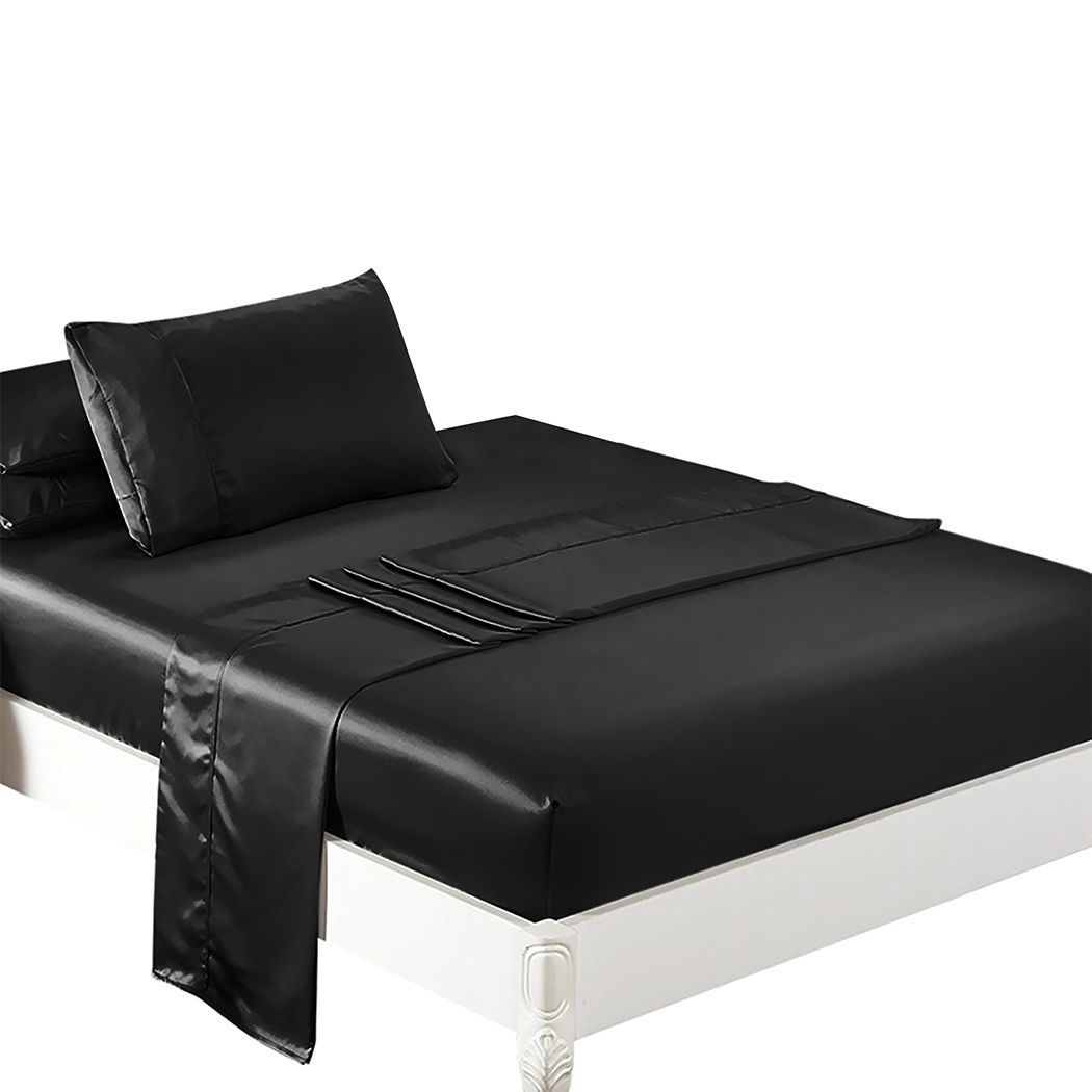 Silky Satin Sheets Fitted Flat Single Black