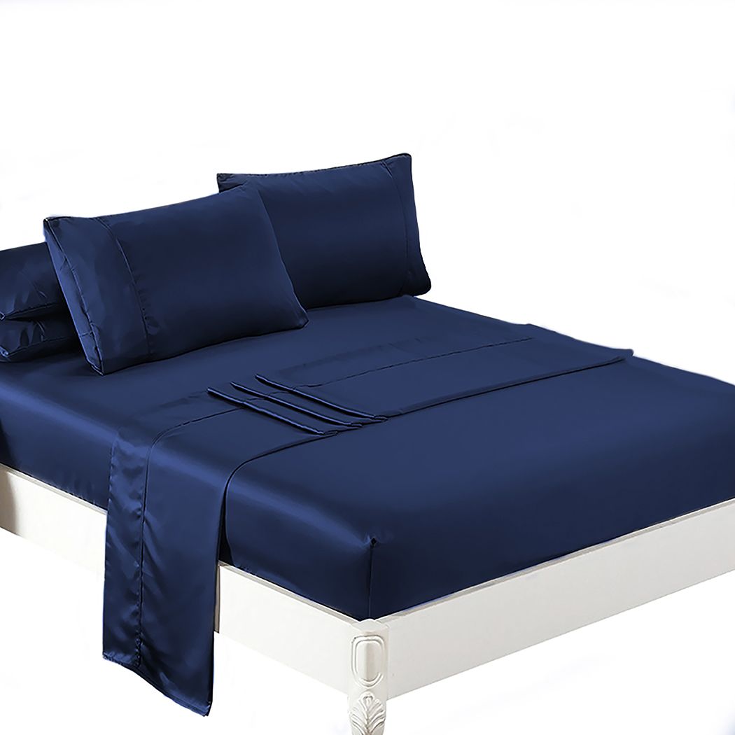 Silky Satin Sheets Fitted Flat Queen Blue