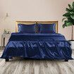 Silky Satin Sheets Fitted Flat Queen Blue