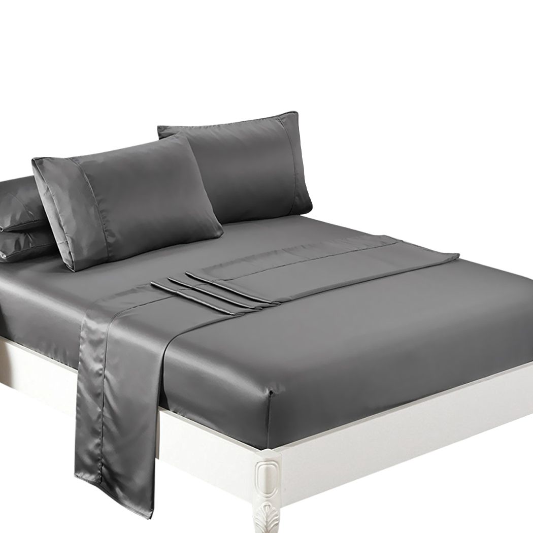 Silky Satin Sheets Fitted Double Grey