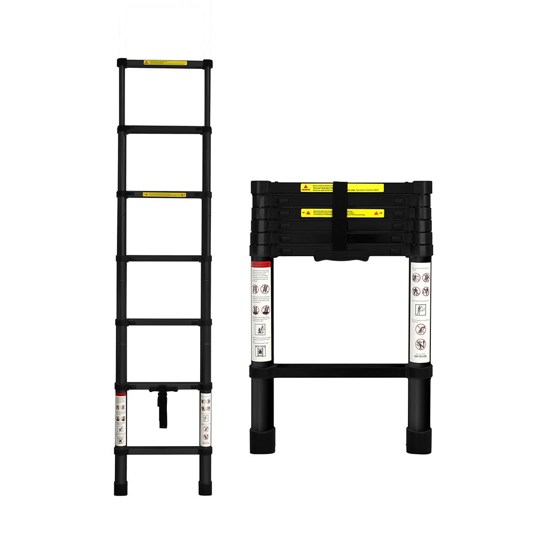 Multipurpose Aluminium Ladder Telescopic 2M Black 2 Meter