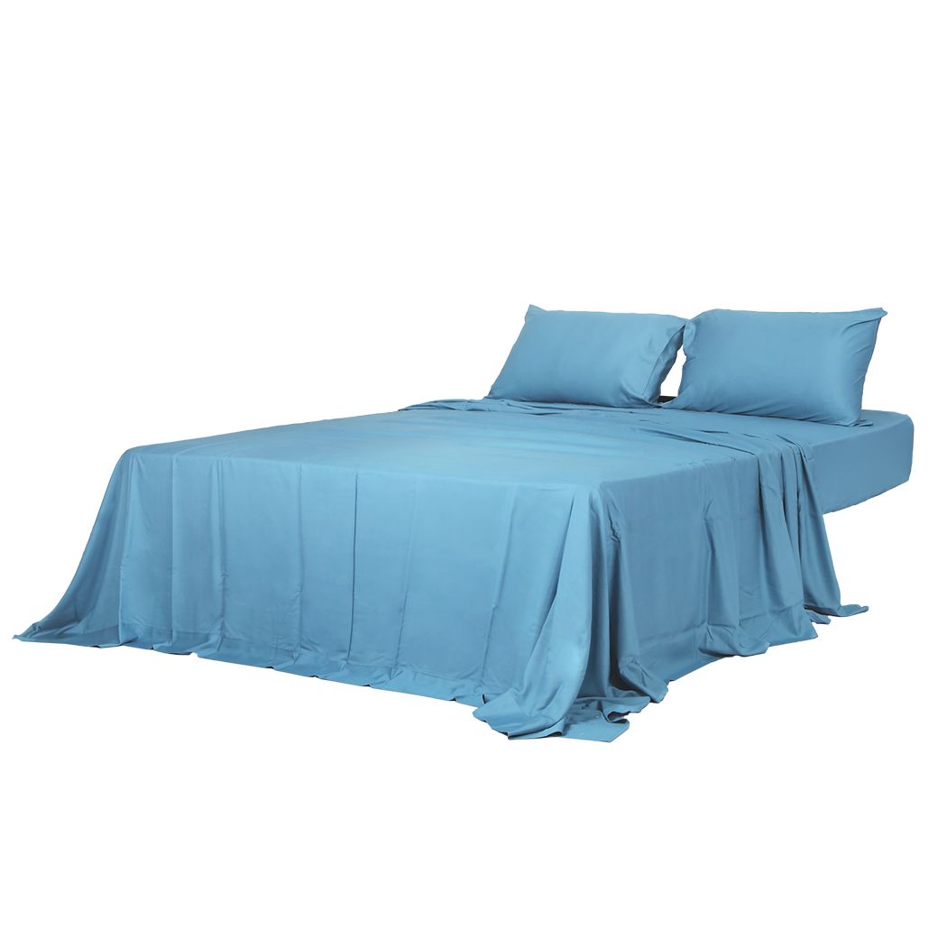 4pcs Queen Size 100% Bamboo Bed Sheet Set in Blue Colour