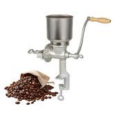 High Hopper Cast Iron Manual Grain Mill-Heavy Duty Grain Grinder,Coffee Grinder Dry and Wet Grinding for Wheat,Grain,Corn and Flours,Silver