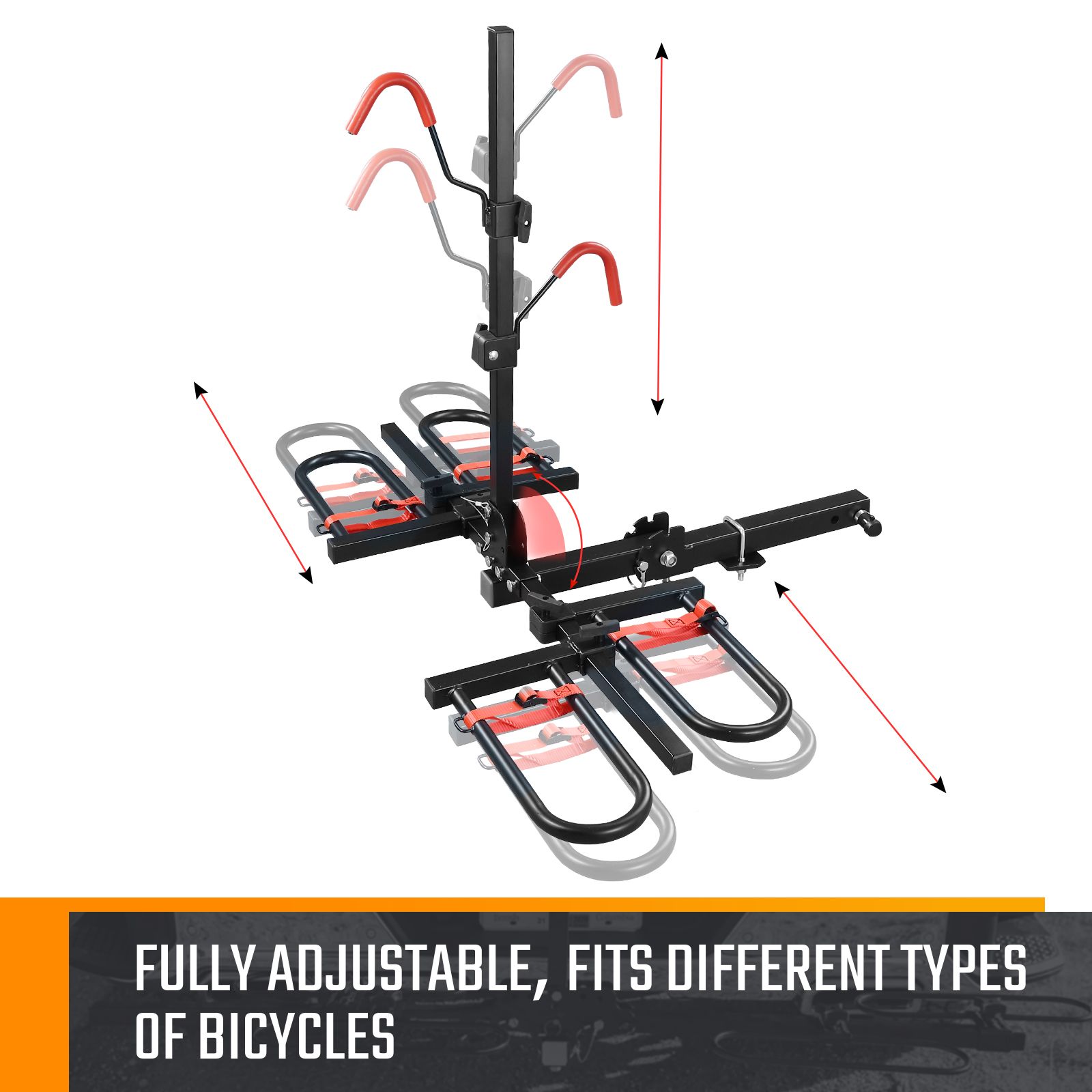 2 EBike Rack Vehicle Electric Bicycle Rear Carrier Holder Stand Cycle Storage Platform for Car 2 Inches Foldable Tilt with Lock